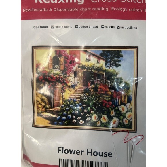 Redxing Cross Stitch Kit Flower House Pattern Stamped 40x50cm DIY Needlework Set - Picture 2 of 3